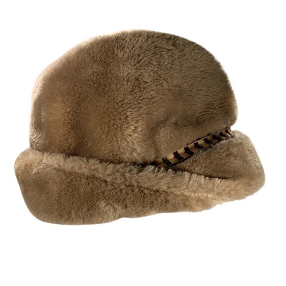 Stetson Accessories - Vintage Stetson Tan Faux Fur Tyrolean Fedora Russian Winter Hat banded feather